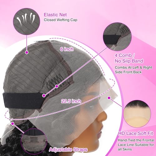 Deep Wave Lace Front Wigs Human Hair 13x6 HD Transparent Lace Front Wigs Human Hair 200% Density Deep Curly Human Hair Wig Pre Plucked Deep Wave Frontal Wigs Natural Color 22 Inch