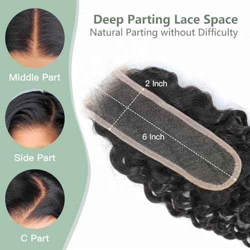 2x6 HD Lace Closure Loose Deep Wave Human Hair 16 Inch - 0.10mm Ultra-thin Invisible Burmese Curly 2 by 6 Closure, 100% Pre Plucked Brazilian Raw Virgin Hair Skinlike HD Lace Closure Wet and Wavy