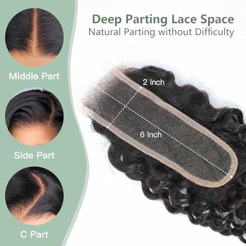 2x6 HD Lace Closure Loose Deep Wave Human Hair 20 Inch - 0.10mm Ultra-thin Invisible Burmese Curly 2 by 6 Closure, 100% Pre Plucked Brazilian Raw Virgin Hair Skinlike HD Lace Closure Wet and Wavy