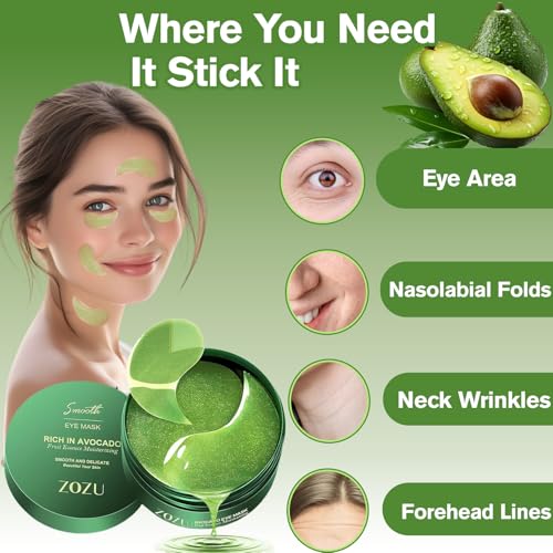 Nourishing Avocado Eye Patches 2-Pack 120 PCS, Collagen Eye Mask for Anti-oxidation and Hydration, Under Eye Patches Suitable for Both Men and Women
