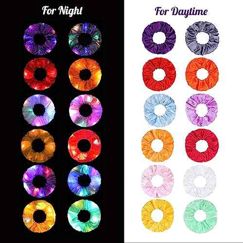 12 Pcs LED Scrunchies, Light Up Scrunchies, Neon Scrunchies Elastic Glow in the Dark Srunchies Rave Accessories for Women Birthday Gift Party Favors Halloween Christmas New Year