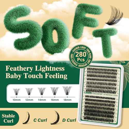 KEYYOU Lash Clusters Kit DIY Lash Extension Kit 280pcs Soft Lash Clusters 60D+80D D Curl Easy to Apply with Bond and Seal Applicator Remover Eyelash Extension Kit at Home(RMkit-60D80D-D-10-18mix)