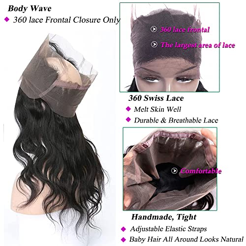 360 Lace Frontal Human Hair With Baby Hair - Body Wave HD Transparent Lace Frontal, Raw Virgin Human Hair, 360 Closure Natural Color 22 Inch