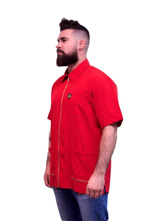 King Midas Barber Jacket Hair Cutting Barber Smock (3X, Red)