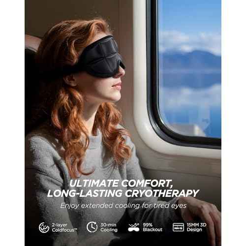 3D Cooling Sleep Mask with Double Coldfocus Gel - Frozen Cold Gel Eyes Mask with Contoured Blackout Hot & Cold Therapy for Women, Men Sleeping on Airplane Traveling for Migraine, Dry Puffy Eyes,1 Pack