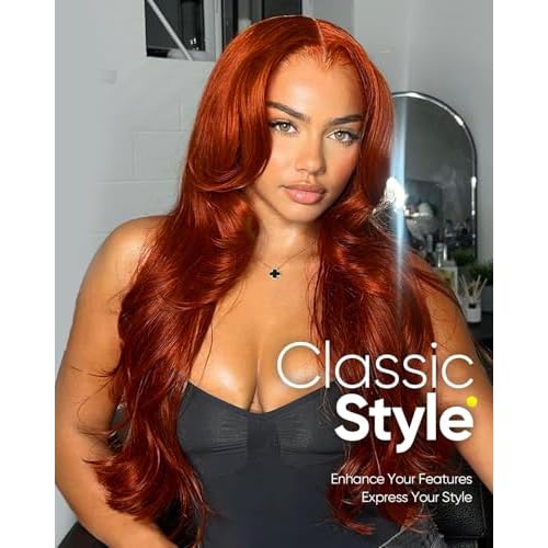 Ginger Orange Body Wave HD Lace Frontal Wigs Human Hair£¬200% Density 350# 13X4 Lace Front Wigs Human Hair Pre Plucked for Women 18inch