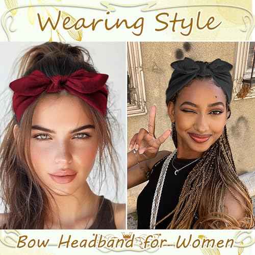 3 Pcs Wide Headbands for Women Boho Rabbit Ears Hair Bands Stretchy Bow Hair Bandana Non Slip Head Scarf Workout Turban Yoga Hair Accessories