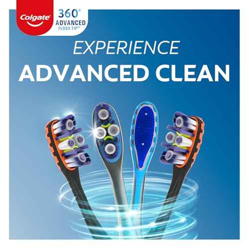 Colgate 360 Advanced Clean Adult Soft Toothbrush Pack, 6 Soft Bristled Toothbrushes with Cheek and Tongue Cleaner, Helps Clean Your Teeth, Tongue, Cheeks, and Gums, 6 Pack