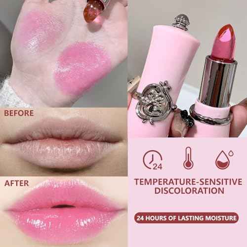 BINGBRUSH 3PCS PH Lipstick Color Changing Long Lasting Jelly Lipstick Set Temperature Activated PH Lip Balm Hydrating Non-Sticky Jelly Balm, Moisturizing Lip Gloss (#Jelly Color Changing)
