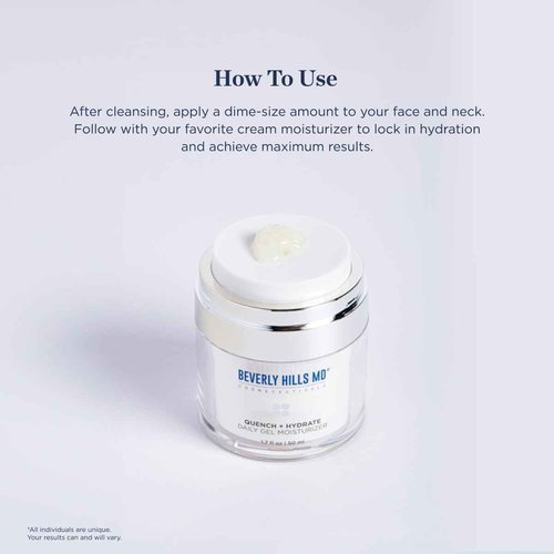 Beverly Hills MD Quench + Hydrate Daily Gel Moisturizer- Visibly Smooth, Plump, Hydrate Face & Neck for Wrinkles, Sagging- Skin Smoothing & Re-Energizing- Visibly Reduce Signs of Aging w/Niacinamide