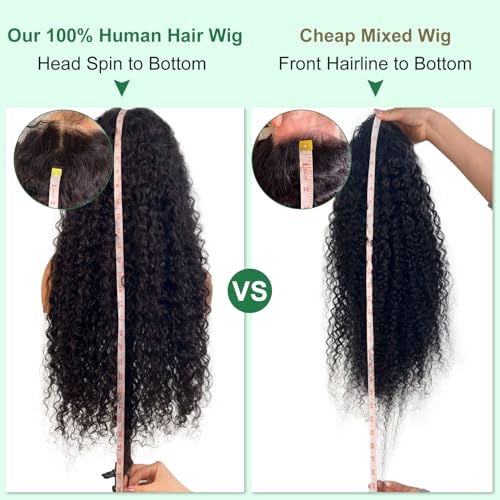 ITODAY 13x6 Deep Wave Lace Front Wigs Human Hair 200% Density 24 Inch Curly Human Hair Wig for Women Natural Black HD Transparent Lace Glueless Frontal Wigs Pre Plucked Natural Color