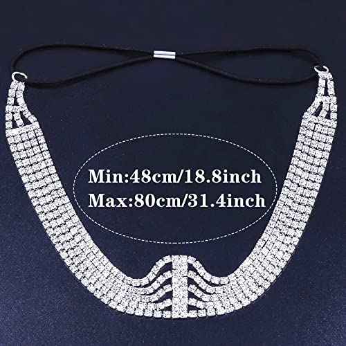 NAISKA Silver Crystal Rhinestone Head Chain Multi Layered Elastic Adjustable Rhinestone Hair band Wedding Bridal Forehead Headpieces Caps Party Prom Hair Jewelry for Women and Girls