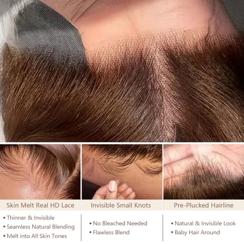 24 Inch Chocolate Brown 13x4 HD Lace Front Wigs Human Hair Body Wave Frontal Glueless Brown Wigs Human Hair Pre Plucked Colored Wigs with Baby Hair for Black Women 250 Density