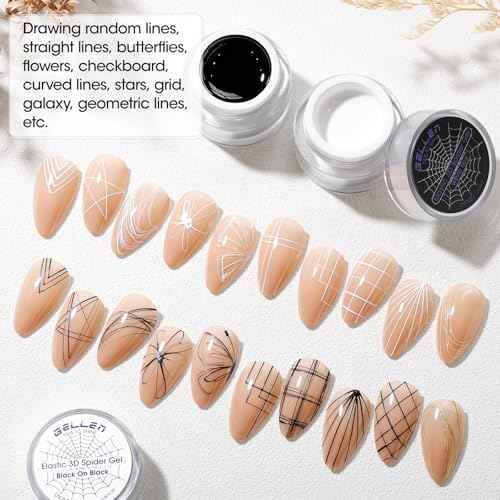 GELLEN Spider Gel for Nails, Classic Black White Spider Gel Paint Line Drawing, Elastic Nail Art Soak off Polish for Salon Home DIY Nail Art Design, Easy To Use, UV/LED Cured