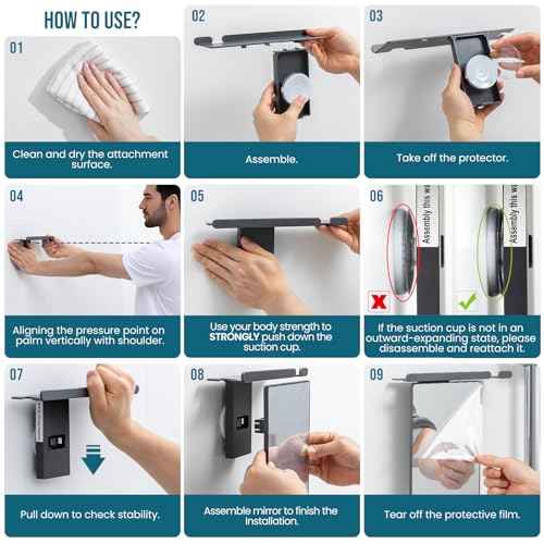 TAILI Shower Mirror Fogless for Shaving - with Powerful Suction, Razor Holder for Shower, Anti-Fog Adjustable for Bathroom,Makeup Shave Mirror Wall Mounted, Shatterproof & Removable,Grey