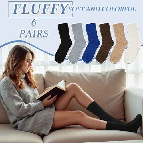YSense 6 Pairs Women Fuzzy Fluffy Socks Cozy Slipper Socks Warm Soft Winter Plush Home Sleeping Socks Gifts