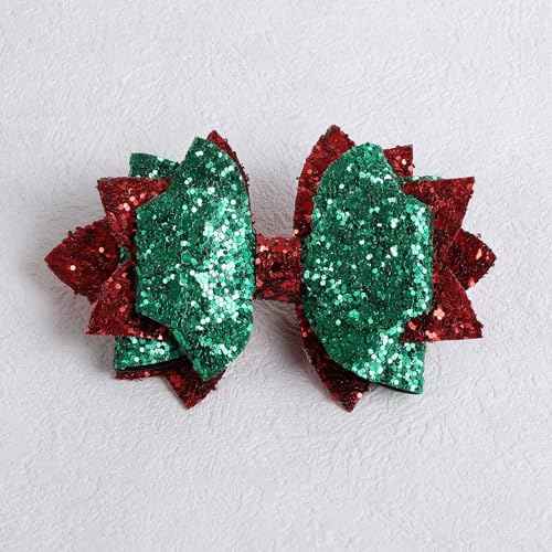 Glitter Red Green Hair Bow Clips 4IN Holiday Cheer Bow Alligator Barrettes Hairpins for Toddler Teens Girls Kids Birthday Back School Christmas Dress outfit Decor Accessory Gift