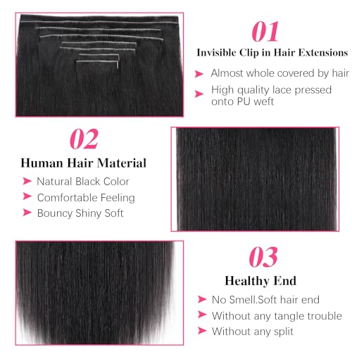 Injected Clip in Extension Human Hair Invisible Clip Ins for Women Brazilian Injected Clip ins Human Hair Natural Color 8 Pcs with 18 Clips 120g/Set (18 inch)