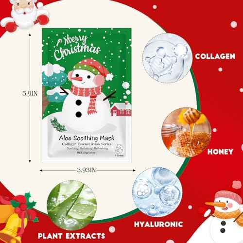 24 Pack Christmas Facial Masks for Stocking Stuffers, Hydrating Sheet Face Masks Skincare, Bulk Facial Masks Set for Women Skin Care, Christmas Gifts for Women