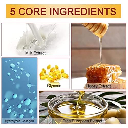 CGBOOM 5 Pairs Hand Masks Moisturizing Gloves, Hand Skin Repair Renew Mask Infused Collagen, Vitamins + Natural Plant Extracts for Dry, Aging, Cracked Hands (Honey and Milk)