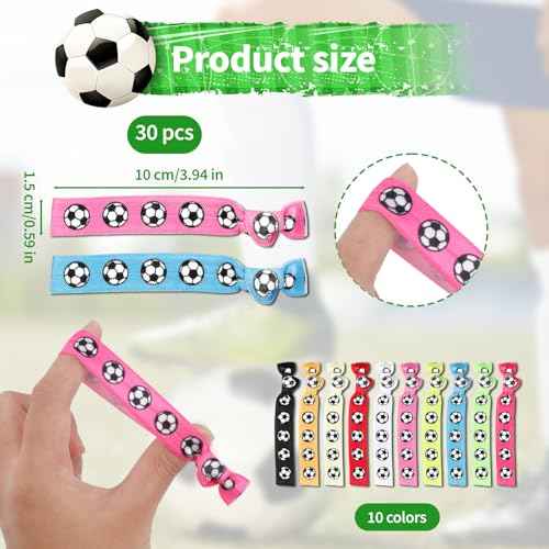 30PCS Colorful Soccer Hair Ties, Elastic Ponytail Holder for Soccer Volleyball Football Lover, Elastic Bands No Crease Hair Tie Ribbon Volleyball Hair Accessories for Girls Soccer Players