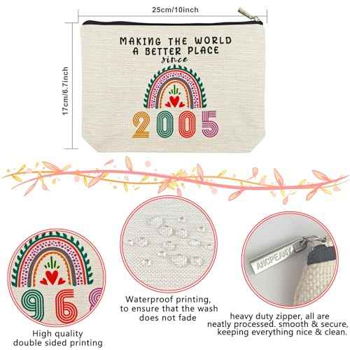 20th Birthday Gifts for Girls Makeup Bags, 2005 Happy 20th Birthday Decorations for Teen Girls, 20 Year Old Girl Birthday Gifts for Daughter, Sister, Granddaughter, Cosmetic Travel Pouch, Christmas