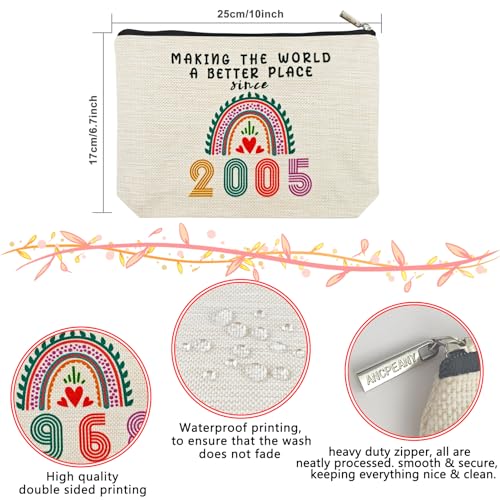 20th Birthday Gifts for Girls Makeup Bags, 2005 Happy 20th Birthday Decorations for Teen Girls, 20 Year Old Girl Birthday Gifts for Daughter, Sister, Granddaughter, Cosmetic Travel Pouch, Christmas