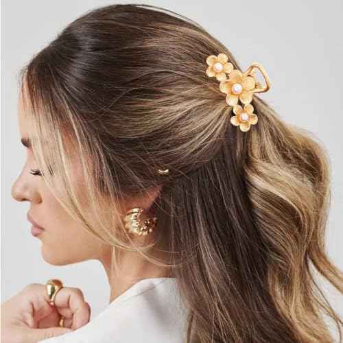 BARTOSI Small Claw Clips Gold Metal Hair Clips Cute Fancy Hair Claw Clip Flower Hair Accessories for Women and Girls (Pack of 2)