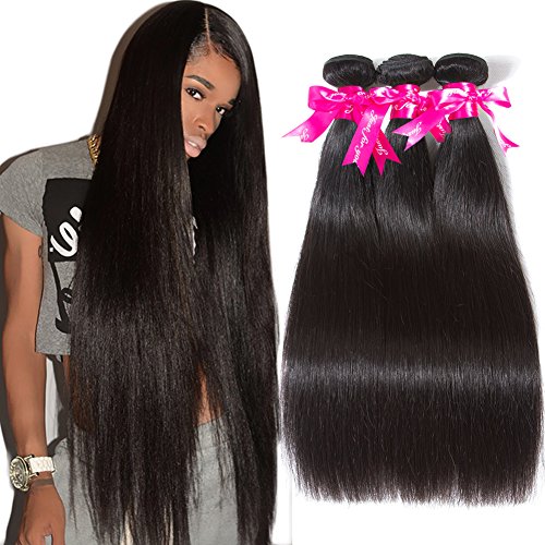 Subella Brazilian Straight Hair 3 Bundles Grade 10A Virgin Brazilian Straight Human Hair Bundles Weave Natural Black Color (18 20 20inch)