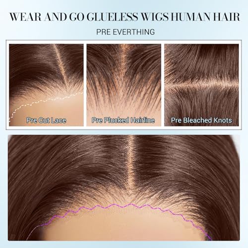 LuAiJa Brown Body Wave Glueless Wig Human Hair 9x6 Wear and Go Glueless Human Hair Wig Chocolate Brown Pre Plucked Pre Cut Wig Human Hair 30 Inch Dark Brown Body Wave Wig For Black Women 221% Density