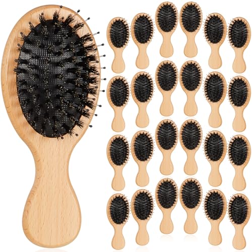tessco for you 24 Pcs Mini Hair Brush Bulk Mini Boar Bristle Hair Brush Wooden Paddle Travel Hairbrush DIY Gifts for Wedding Christmas Women Men Long Short Wet Dry Scalp Massage Anti Static