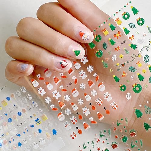 30pcs 3D Cartoon Christmas Nail Stickers for Women, Cute Snowflake Elk Christmas Nail Art Stickers Winter Nail Sticker Christmas Nail Decals Santa Claus Snowman Xmas Tree Christmas Stickers for Nails