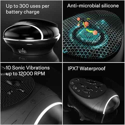 douxds Flex¢â Pro Vibrating Face Brush, Electric Face Scrubber, Face Scrubber for Men, Flex¢â Face Brush, Men's Skin Care, Powerful Sonic Technology, Removes Dark Marks and Bumps, Acne Treatment