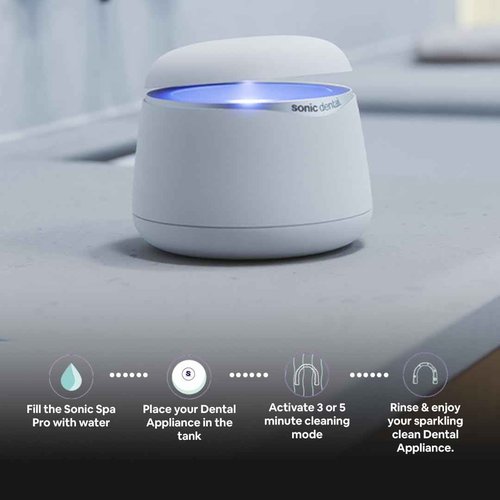 Sonic Pro Dental Cleaning Pod, 43kHz Ultrasonic Retainer Cleaner Machine for Dentures, Mouth Guards, Braces, Toothbrush Heads, Jewelry & All Dental Appliances, FSA/HSA Eligible (Pearl White)