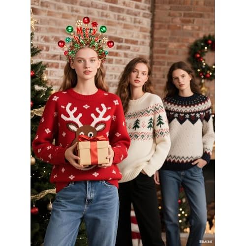 NVENF Christmas Headband for Women Xmas Bow Headbands Red Green Holiday Ornament Headbands Christmas Accessories Outfits Costume Ugly Sweater Party Decors Holiday Gifts (Pattern A)