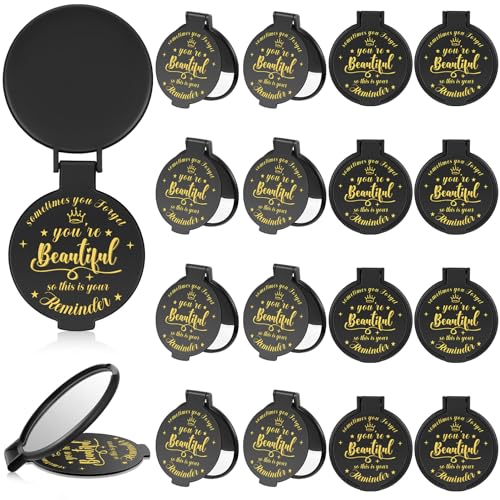 18 Pcs 2.76 Inch Inspirational Compact Mirror Bulk Party Favors Quinceanera Gift Purse Small Mirror Pocket Mini Gifts for Women Adult Coworker Halloween Christmas Friends (Black)