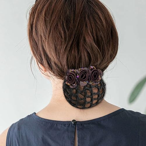 4Pcs Flower Hair Bun Holder Covers Hair Bun Cover Barrettes Hair Net Snood Pocket Hair Clip Ribbon Mesh Hairnet Hair Accessories for Women