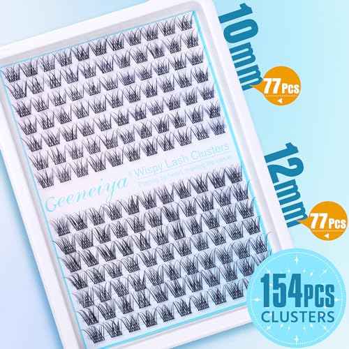 Short Lash Clusters Wispy C Curl Eyelash Clusters 10-12MM Individual Eyelashes Natural Cluster Eyelash Extensions Natural Looking Cluster Lashes by Geeneiya£¨154PCS, C Curl, 10-12mm)