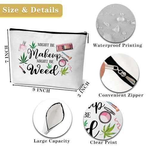 GREOXG Funny Leaf Makeup Bag, Might Be Makeup Might Be Weed Cosmetic Bag, Gift for Women Friends Girls Sisters Mom Birthday Graduation Christmas-B02