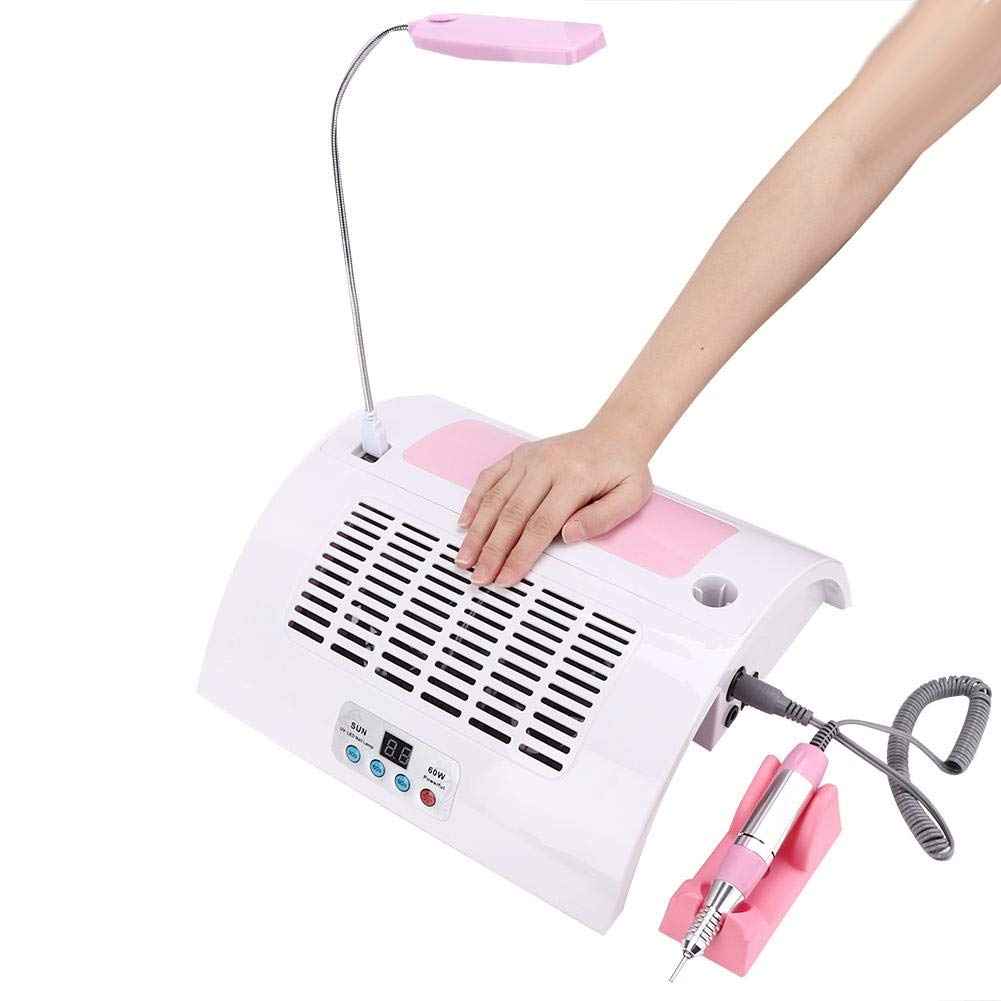 5 in 1 Nail Dust Collector with Drill, 60W Multi-Functional Nail Grinding Machine, Cleaner, Manicure Light, Hand Rest Pillow for Salon, Home Manicure, Pedicure (US)