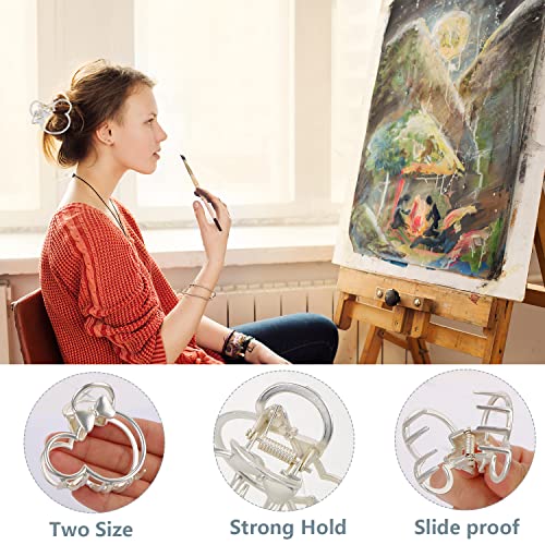 Hair Clip, 2Pcs Metal Silver Hair Claw Clips for Thick Heavy Hair, Mouse Head Hollow Out Non-slip Hair Catch Barrette Jaw Clamp Fashion Hair Styling Accessories for Women