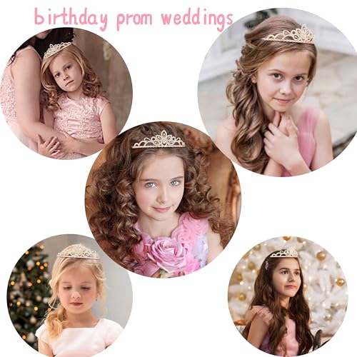 Princess Tiara for Little Girls Princess Crowns for Little Girls Pink Tiaras for Girls Fairy Crown Headband for Birthdy Christmas Halloween Party Favors Prom Wedding Gifts Decorations Flower Crystal Rhinestones Headpiece
