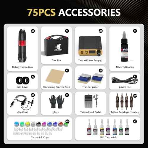 Tattoo Gun Kit,Solong Tattoo Gun Starter Kit with Anti-fatigue Mode Power Supply with 20pcs Different Type Needles Cartridges for Tattoo Artist with Portable Tool Case