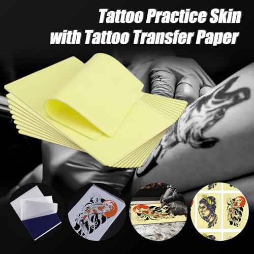 3MM Tattoo Practice Skin with Transfer Paper - 40Pcs Tattoo Fake Skin and Stencil Paper Kit Includes 30Pcs Thermal Paper and 10Pcs Double Sided Practice for Beginners Complete Set