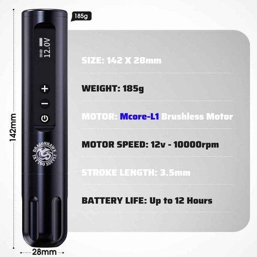 Dragonhawk Tattoo Gun Kit Cordless L1 Tattoo Pen Machine Pro Complete Tattoo Kit Black Inks Brushless Motor 3400mAh Battery Supply for Beginner
