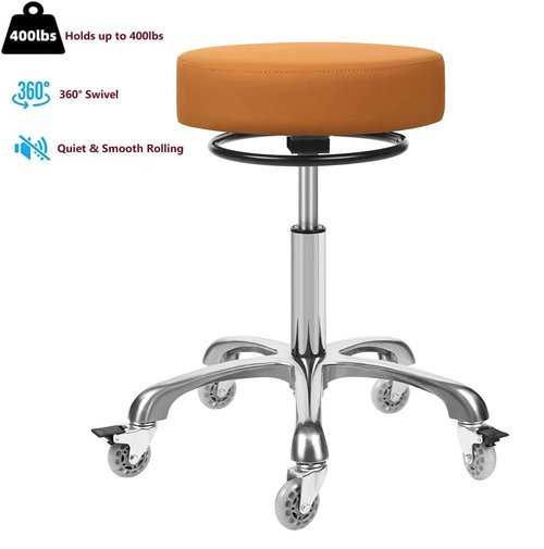 Salon Rolling Stools with Locking Wheels - Adjustable Swivel Stool Chair Heavy Duty 400 lbs Thick Cushion Hydraulic Shop Stool for Tattoo Facial Massage Kitchen Counter Salon Spa Medical Garage(Camel)