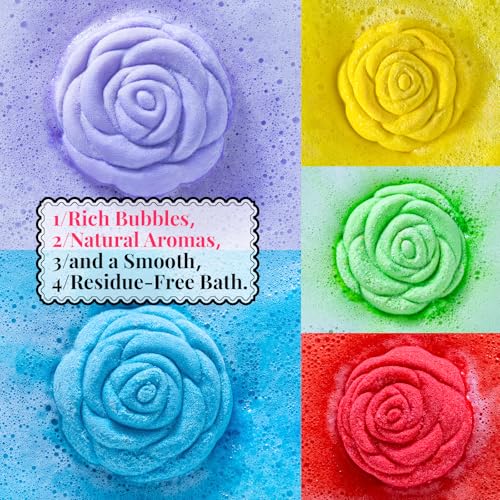 Bath Bomb Gift Set for Women ? 10 Pack Handmade with Natural Essential Oils, 5 Aromatic Scents, Relaxing Rose Bubble Bath, Self Care Birthday & Summer Gifts for Mom, Wife, and Her
