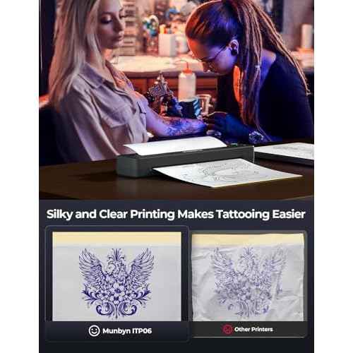 MUNBYN Tattoo Stencil Printer ITP06, 300DPI Wireless Thermal Tattoo Printer with 20 Transfer Papers, Tattoo Printers Compatible with Smartphone & PC for Tattoo Artists & Beginners