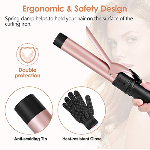 6-in-1 Curling Iron, Professional Instant Heat Up Hair Curling Wand Set with 6 Interchangeable Ceramic Barrels (0.35'' to 1.25'') and 2 Temperature Adjustments, Heat Protective Glove & 2 Clips