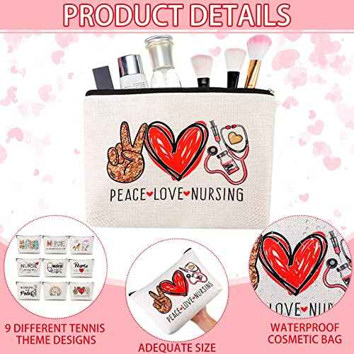 Pinkunn 9 Pcs Nurse Makeup Bags Nursing Gifts for Women Cosmetic Bag with Zipper Nursing Travel Toiletry Bag Accessories Survival Kit for Birthday Gift Funny for Nurses Student Thank You Christmas